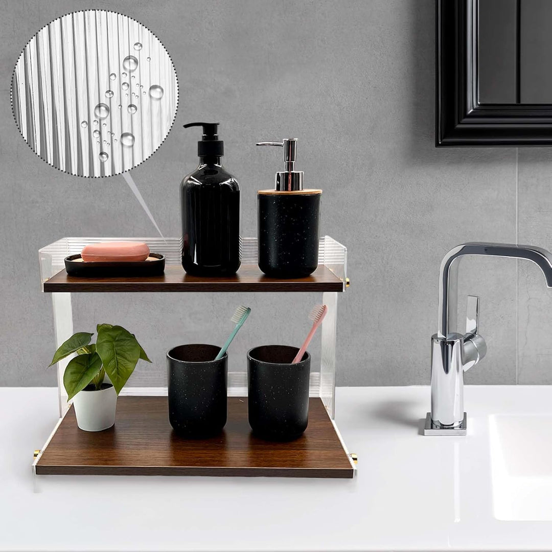 SNAIL GARDEN Acryl & Holz Kaffee-Station Organizer mit Erhöhten Rändern – 2-stöckiger Kaffee-Bar Org