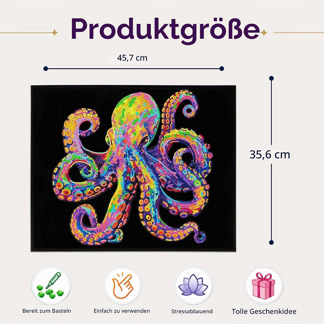 DIAMOND DOTZ 2594372 Original 5D Diamond Painting Set, Neon Oktopus, mit Neonfarben und Samt, DIY Di