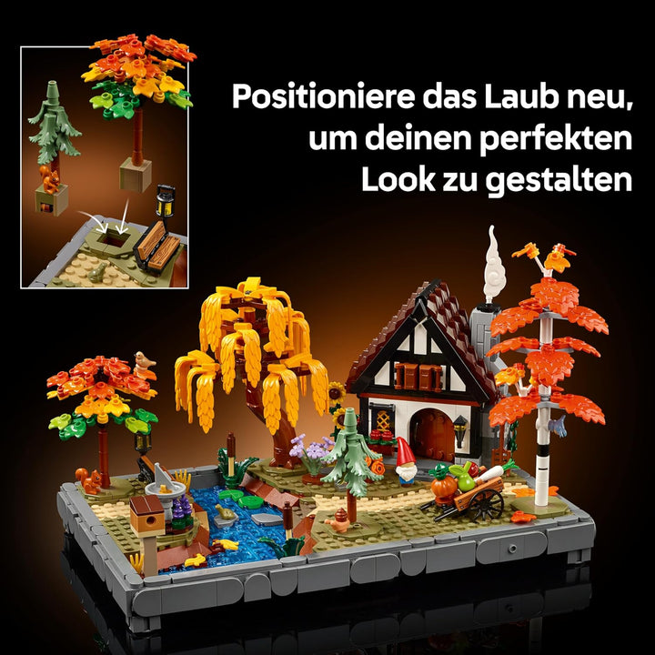 LEGO Icons Herbstlicher Landhausgarten - umgestaltbare Schreibtischdeko für Erwachsene - Tiere Minif