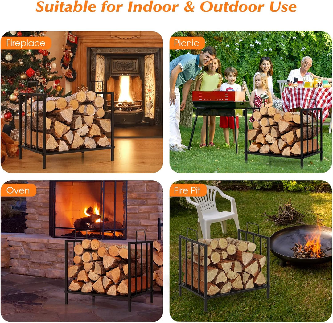 FANTASK Metall Kaminholzregal 45 x 33 x 46 cm, Brennholzregal bis 50kg, Feuerholzregal, Kaminholzstä