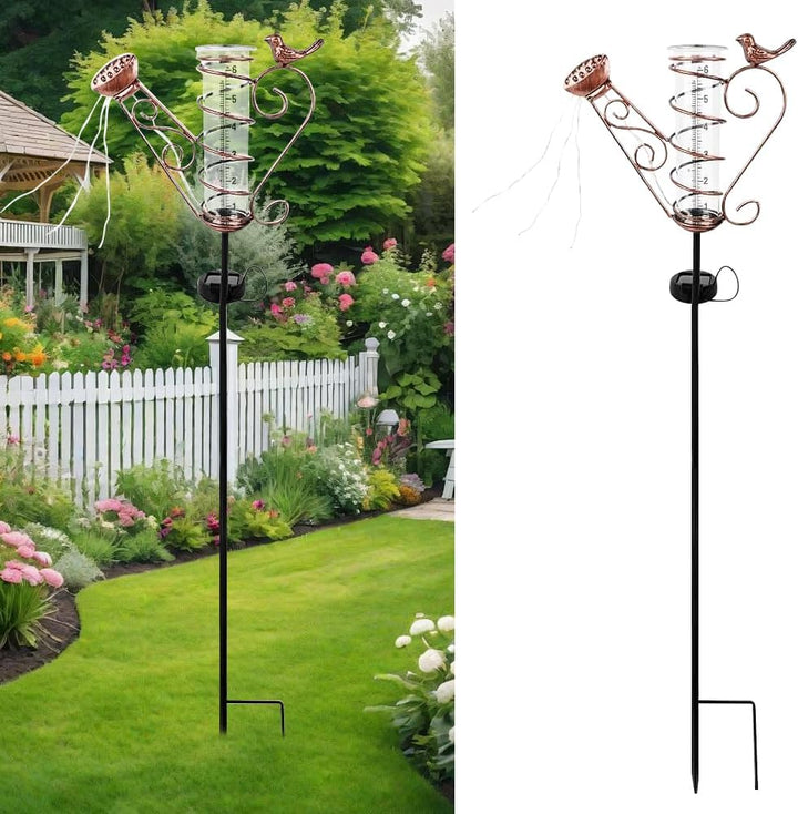 Regenmesser für Garten, Solar Outdoor Regenmesser Frostsicher, Niederschlagsmesser mit Erdspiess und