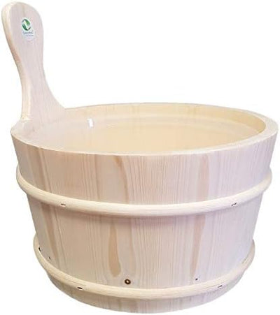Sauna Aufgusskübel Saunakübel Kiefernholz 4,0 ltr. mit Einsatz + Schöpfkelle Plus 10g Mentholkristal