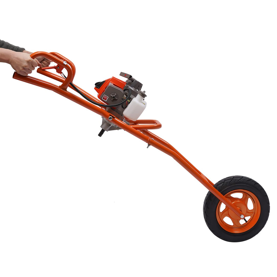 63CC Benzin Erdlochbohrer Karre,2-Takt 3 PS Gartenbohrer inkl. 80mm Bohrer, Erdbohrer Pfahlbohrer Er