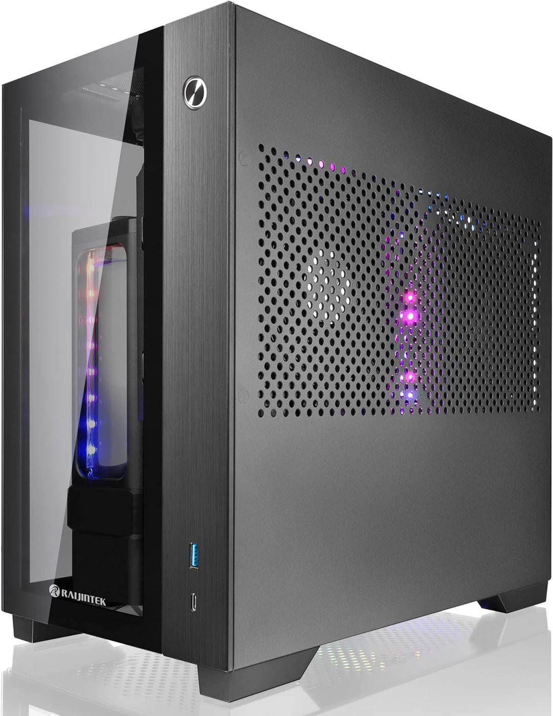 RAIJINTEK Paean Mini, Mini ITX PC-Gehäuse, mit 4 mm Seitenwand aus gehärtetem Glas und Aluminium an