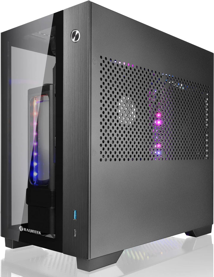 RAIJINTEK Paean Mini, Mini ITX PC-Gehäuse, mit 4 mm Seitenwand aus gehärtetem Glas und Aluminium an