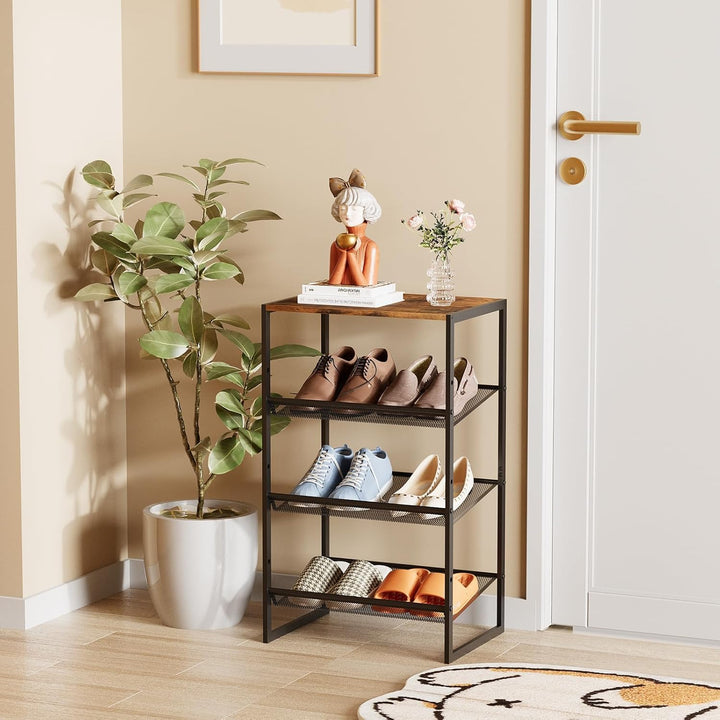 Huhote Schuhregal 4 Ebenen, Schuhständer Metall, Schuhregal Klein, Schuh-Organizer, Schuhaufbewahrun