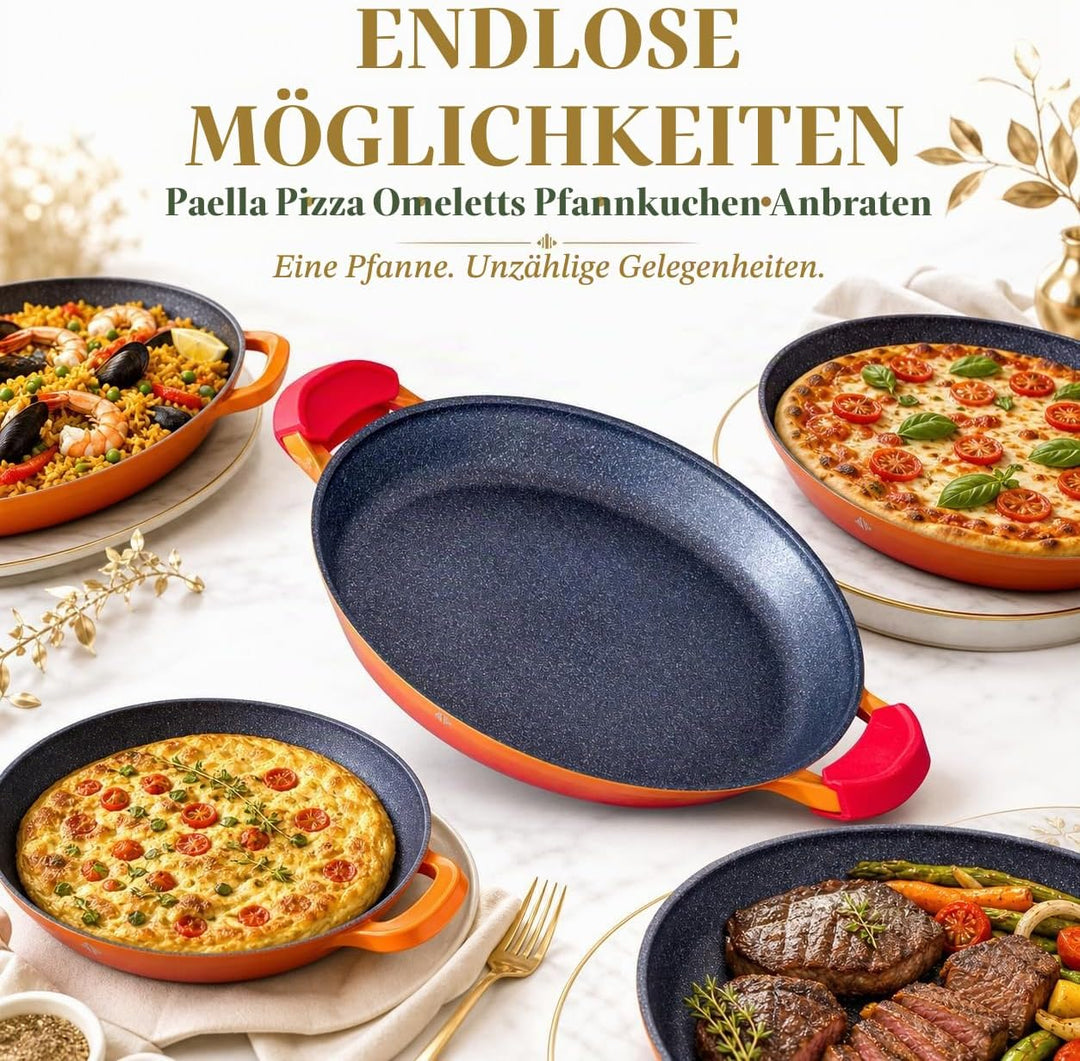 INTIGNIS Professionelle Paellapfanne | 40 cm grosse Bratpfanne | Aluminium | Antihaftbeschichteter M
