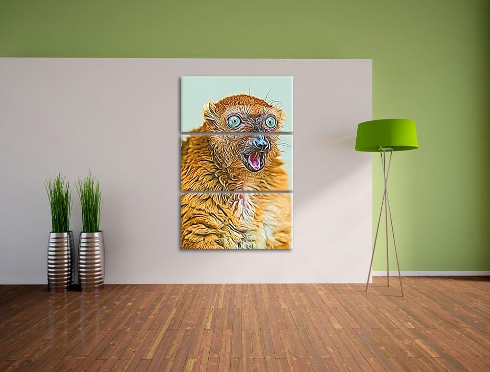 aufmerksamer Blauaugenmaki NewArt 3-Teiler Leinwandbild 120x80 Bild auf Leinwand, XXL riesige Bilder