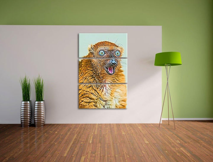 aufmerksamer Blauaugenmaki NewArt 3-Teiler Leinwandbild 120x80 Bild auf Leinwand, XXL riesige Bilder