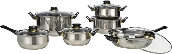 Haushalt International Edelstahl Kochtopf Set (12-teilig) - Töpfe Set mit 5 Töpfen inkl. Deckel + Pf