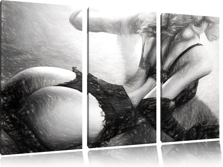 Pixxprint Frau in sexy Dessous als Leinwandbild/Grösse: 3 Teilig (120x80) cm/Wandbild/Kunstdruck/fer