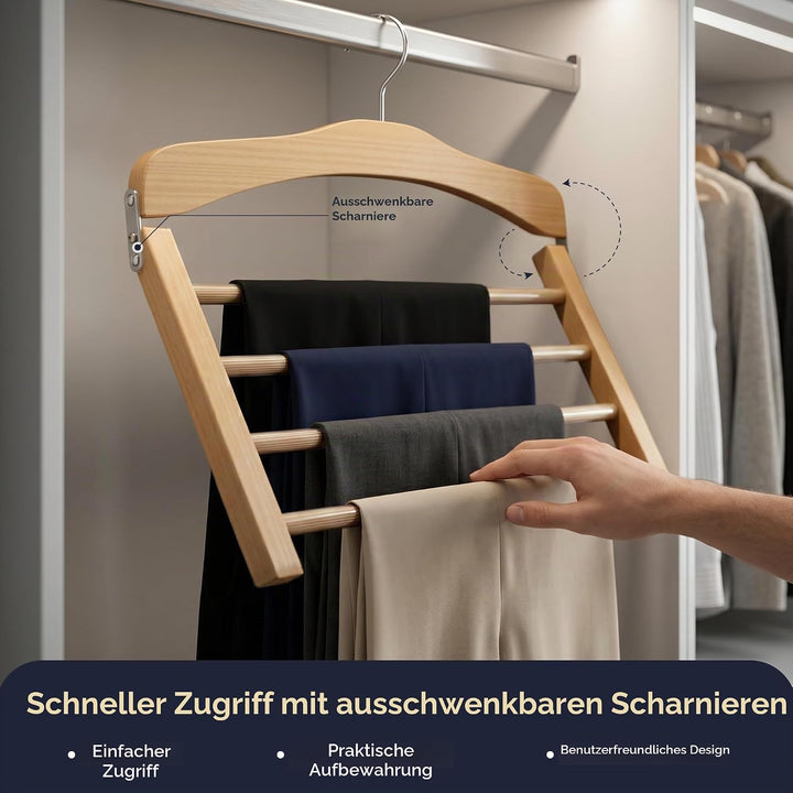 Hangerworld 3 Holz Hosenbügel Mit 4 rutschfesten Hosenstegen 38cm Naturfarben Holz Kleiderbügel, 3