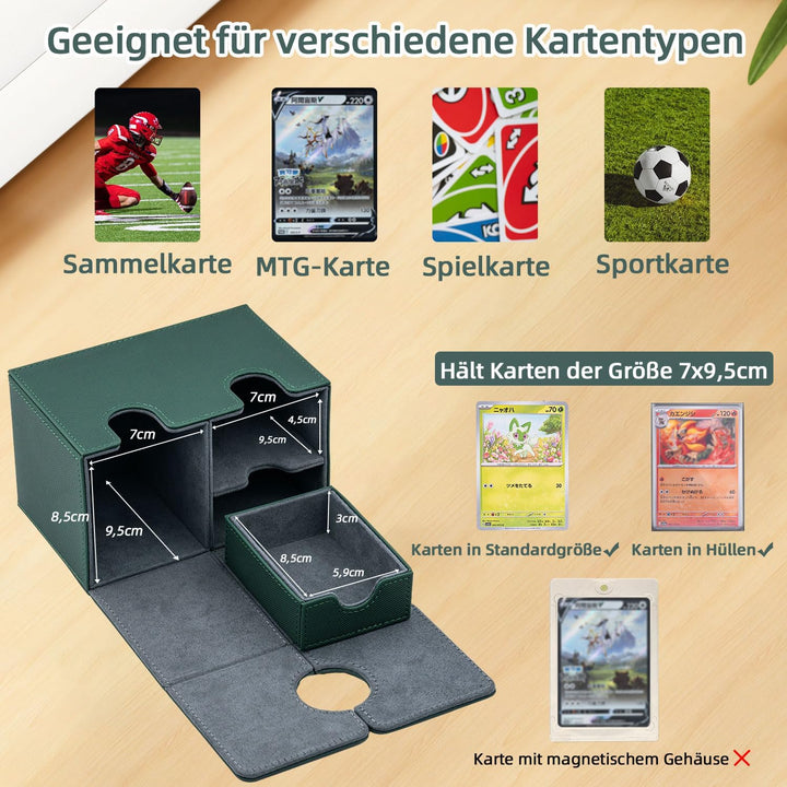 Card Deck Box for MTG, Kartenbox mit Würfel Tray, Gathering Aufbewahrungsbox für 200+Karten, PU Lede