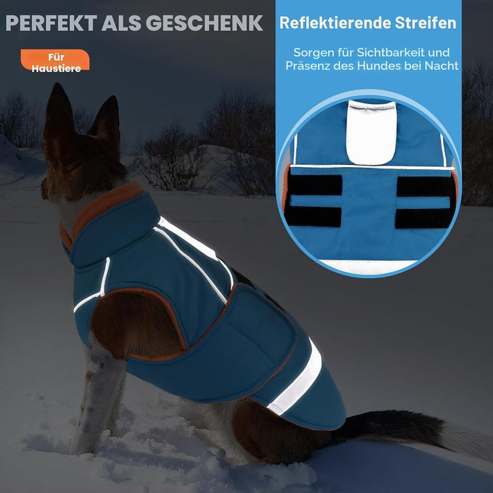 Hundejacke mit Klettverschluss – Reflektierend, Führungsöse &amp; wärmender Kragen – Leichtes Wintercoat