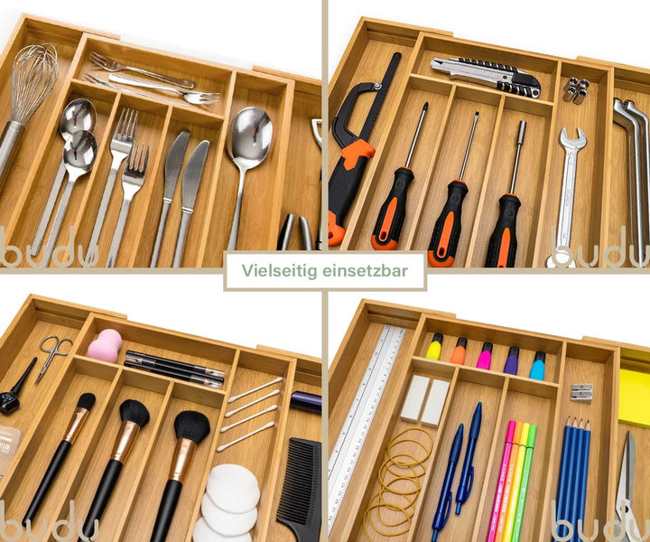 budu Besteckkasten #33,5 (Tiefe 33,5cm) aus Bambus - Schubladen Ordnungssystem für die Küche - Beste