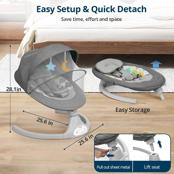 Bioby Elektrische Babywippe | Babyschaukel mit 5-Punkt-Gurt &amp; 5 Schaukelmodi, Leicht &amp; Sicher Wippe