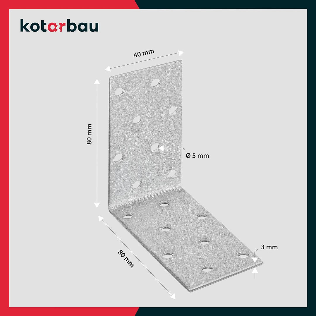 KOTARBAU 100er Set Winkelverbinder 75 x 75 x 40 mm Verzinkt Stahl Bauwinkel Montagelöcher Möbelwinke
