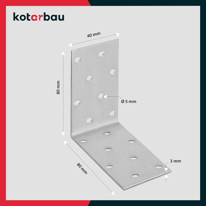 KOTARBAU 100er Set Winkelverbinder 75 x 75 x 40 mm Verzinkt Stahl Bauwinkel Montagelöcher Möbelwinke