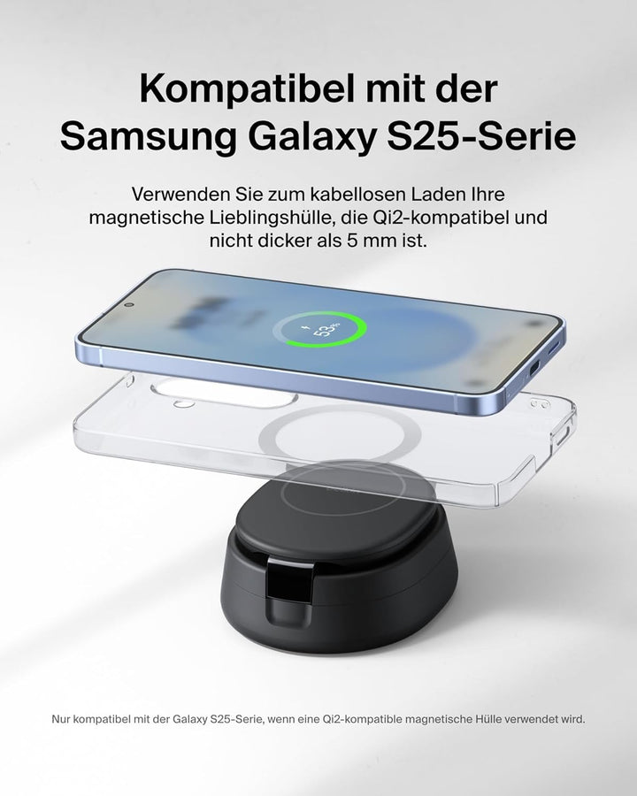 Belkin BoostCharge 2-in-1 Induktive Ladestation mit Qi2, 15W, MagSafe-kompatibles Ladegerät, Kabello