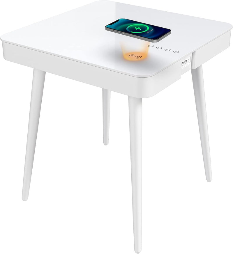 ATLASIO Beistelltisch mit Bluetooth Lautsprecher & Wireless Charger, Couchtisch mit smartem Touchpad