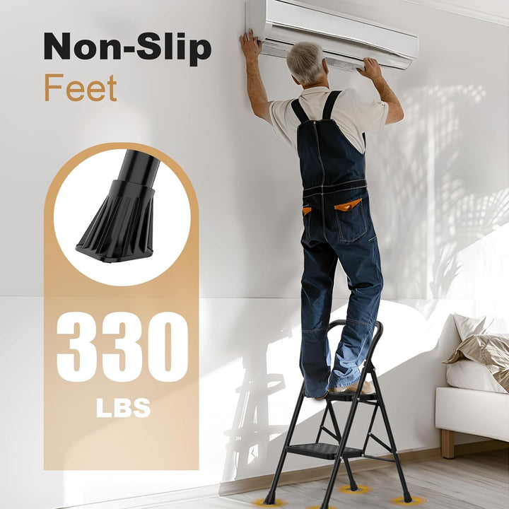 HBTower trittleiter 2 Stufen klappbar,Leiter 2 Stufen, klappbarer Tritthocker mit gepolstertem Griff