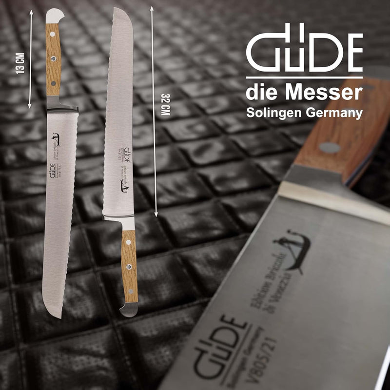 GÜDE Solingen - Brotmesser geschmiedet, 32 cm, Briccole, ALPHA BRICCOLE DI VENEZIA, Doppelkropf, Han