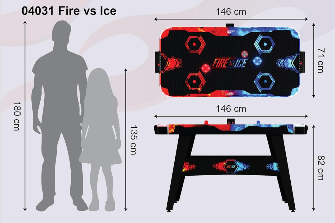 Carromco Airhockey Tisch Fire & Ice - Air hockey Spieltisch mit LED Lichteffekten - LED Air Hockey m