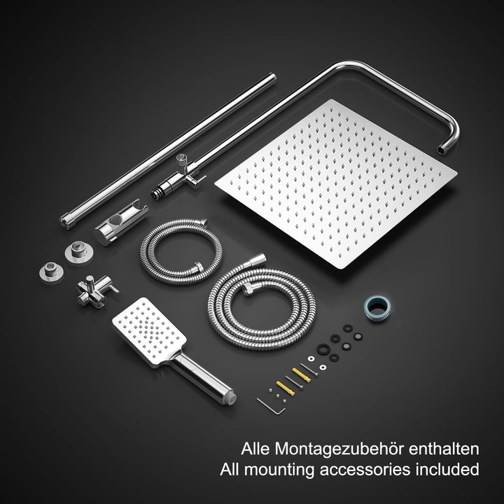 Görbach Edelstahl Duschsystem Duschset ohne Armatur Regendusche Überkopfbrauseset (SJ-E3030CP), Chro