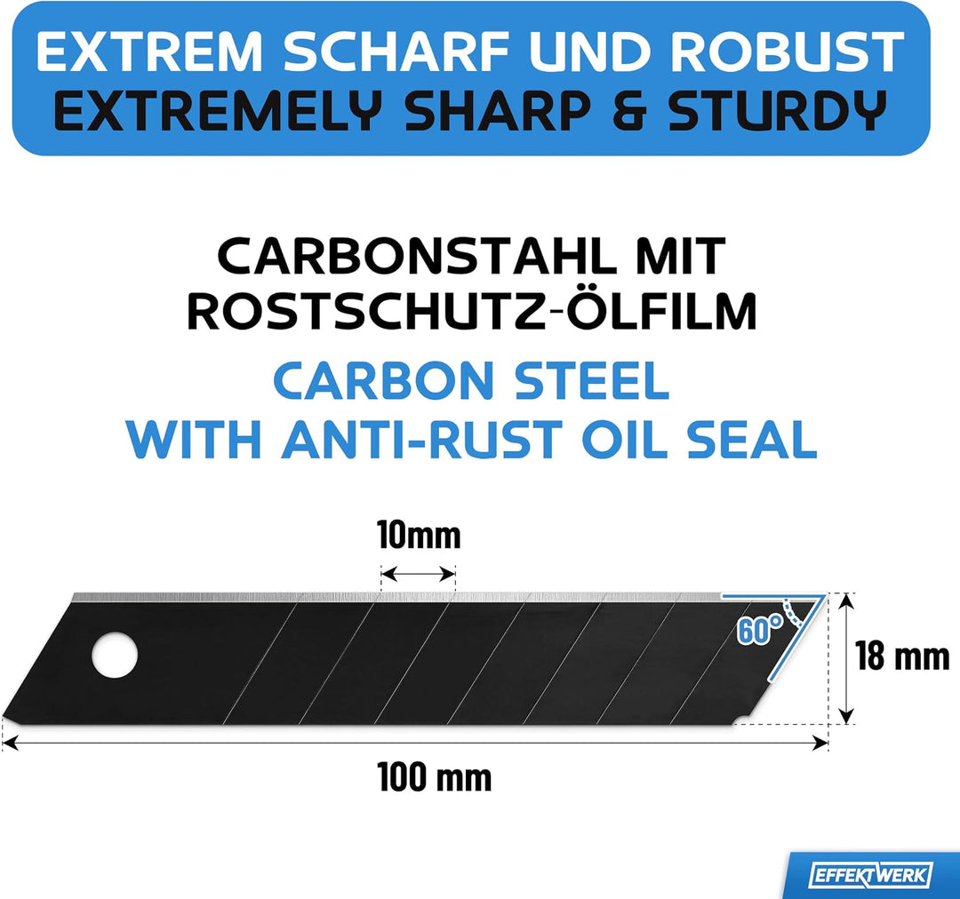 EffektWerk Cuttermesser-Klingen (Schwarz, 360er-Pack), 18-mm-Ersatzklingen für Allzweckmesser, robus