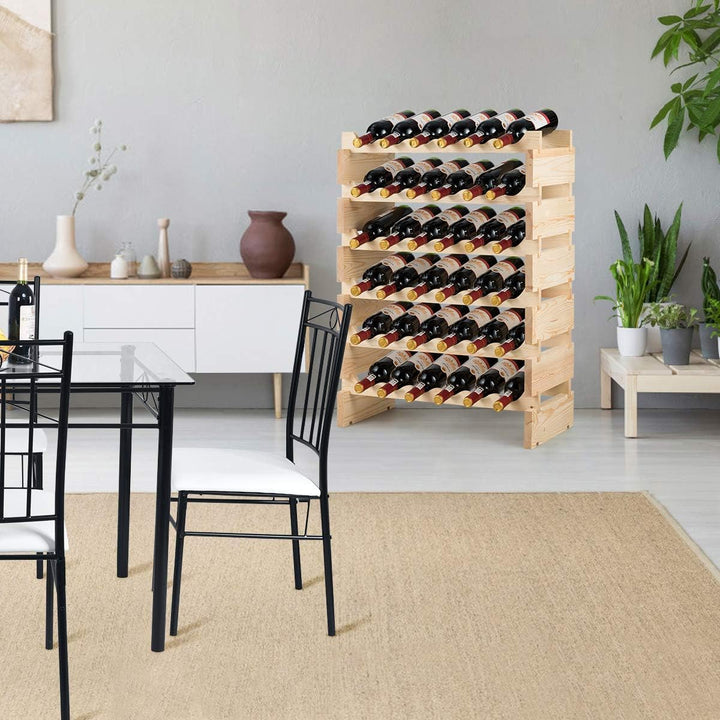 COSTWAY Weinregal Holz, Stapelbares Weinständer Flaschenregal 6 Höhe zur Auswahl, Holzregal stabil,