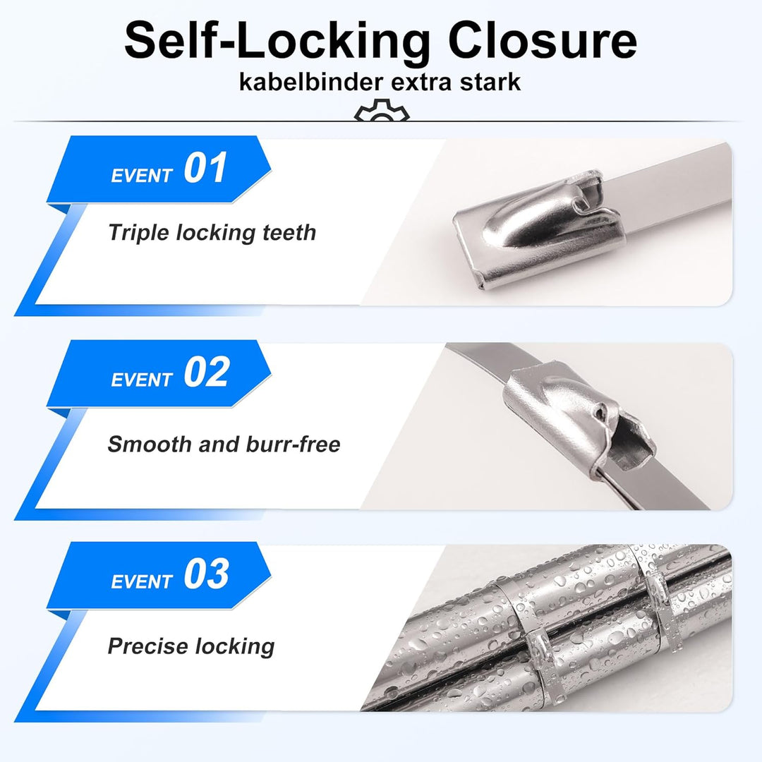 Deecam 500 Stück Edelstahl Kabelbinder 300mmx4,6 mm, Mehrzweck Kabelbinder Metall Rostfrei, Achsmans