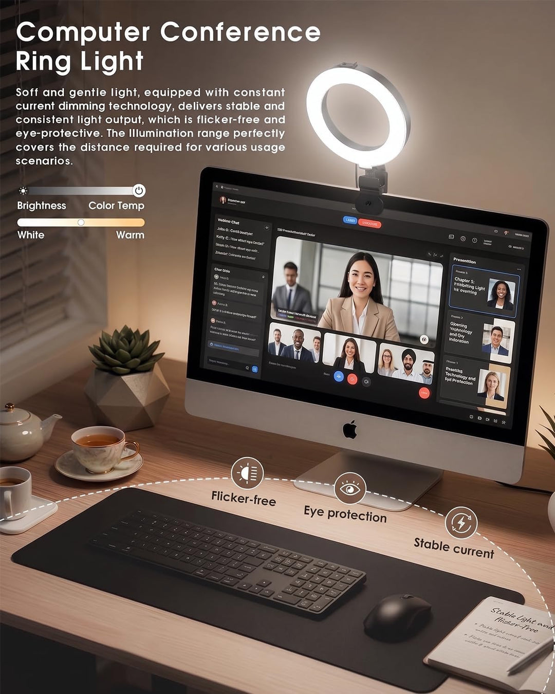 Ringlicht für Computer-Videokonferenz – Webcam-Licht für Monitor, Clip, Fernarbeit, Entfernung, Lern