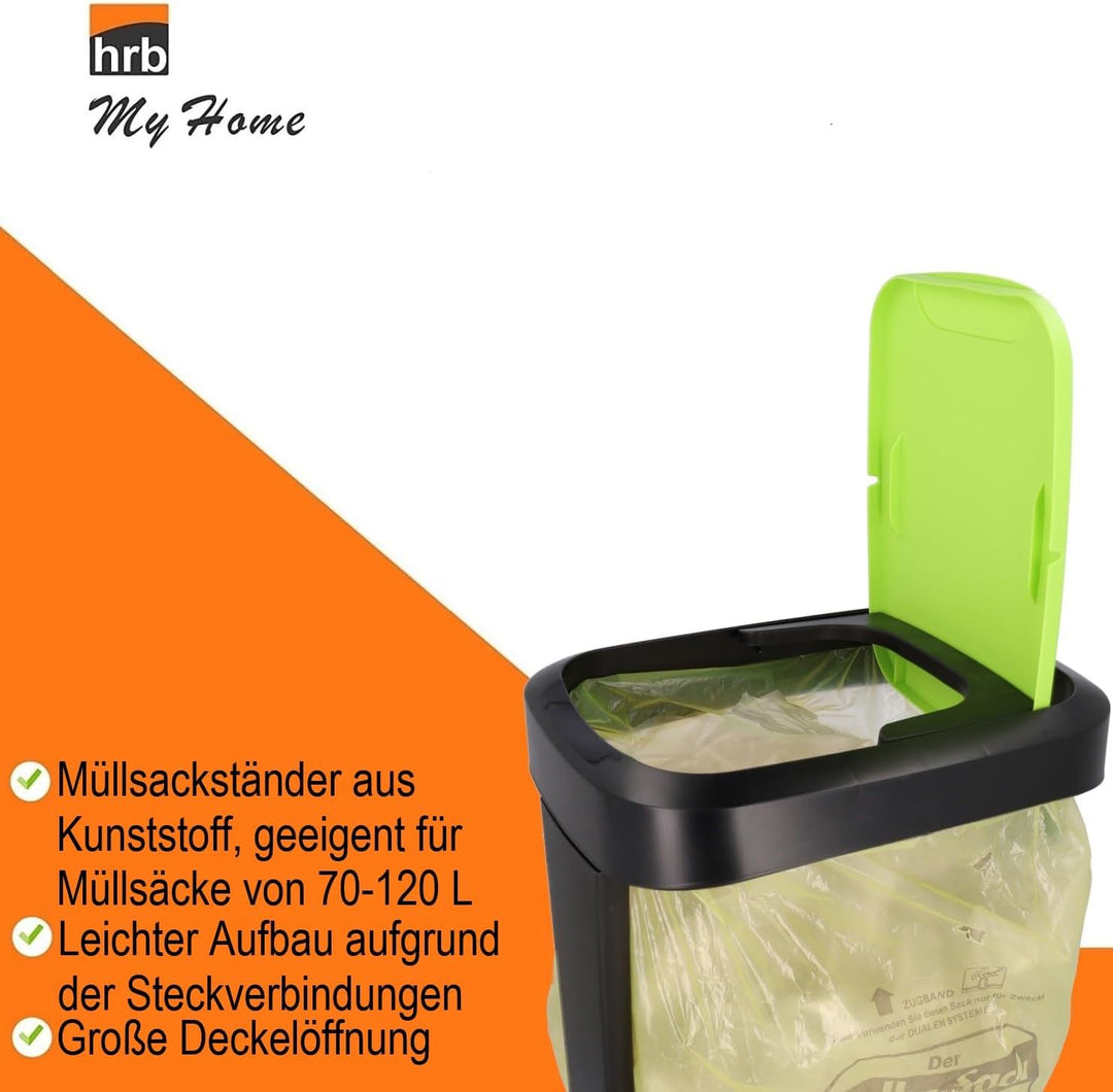 HRB Gelber Sack Ständer mit Schwingdeckel, stabiler Mülleimer Küche für Müllbeutel 70-120L, ideal al
