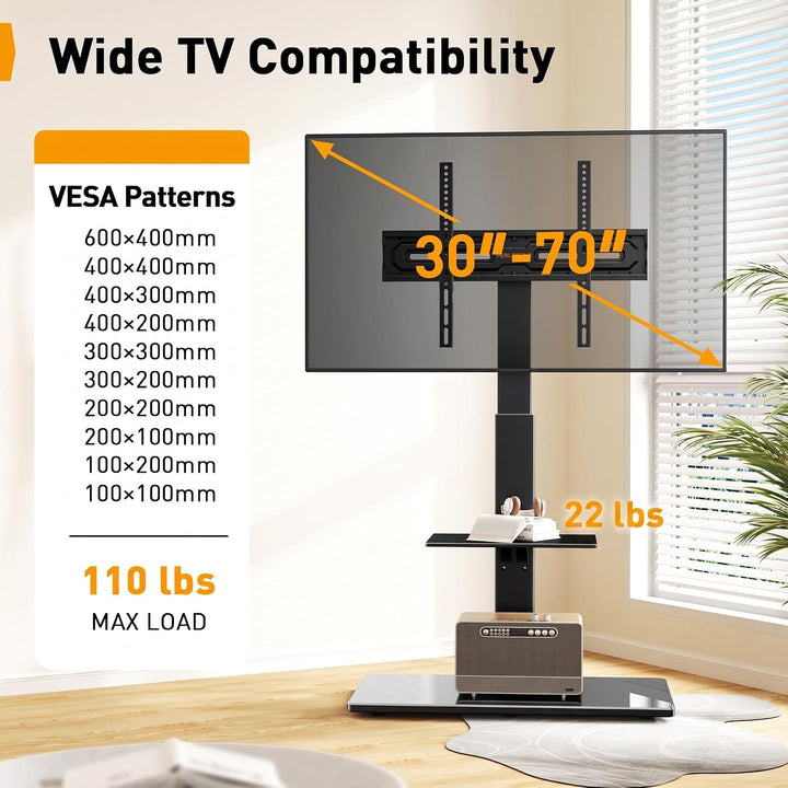 PERLEGEAR TV Ständer TV Bodenständer für 30-70 Zoll Flach &amp; Curved Fernseher bis zu 50 KG mit Neigun