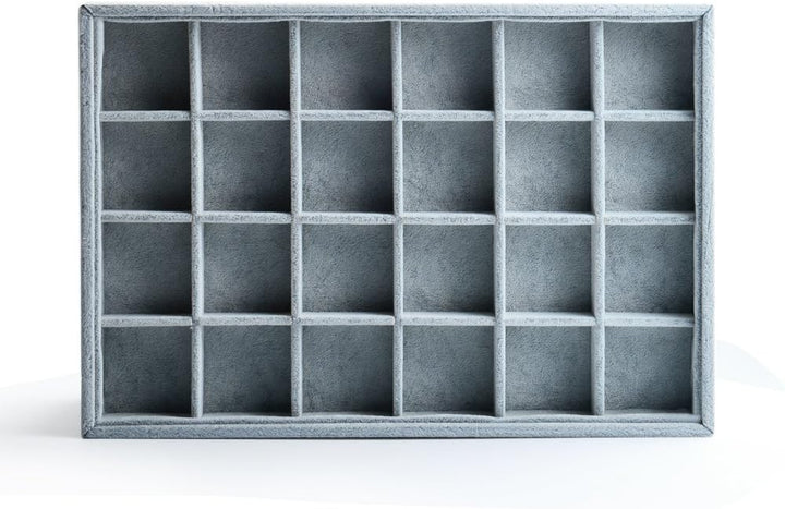 Oirlv Grau Samt 24 Gitter Schmucktablett,Schmuckaufbewahrung Schublade Schmuck Organizer Tablett Rin