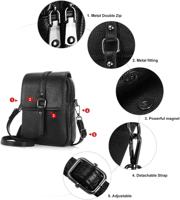 HAWEE Mode Damen Handytasche mit Riemen Echtes Leder Crossbody Handy Umhängetasche Leicht Damen Schu