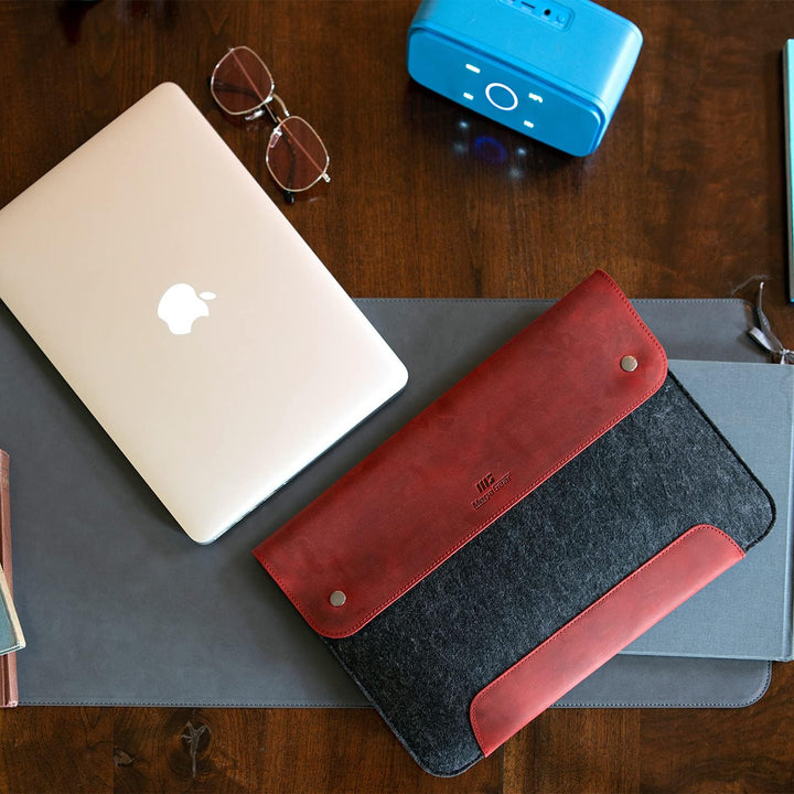 MegaGear MacBook-Tasche aus echtem Leder und Fleece, Laptop-Hülle für MacBook Pro und MacBook Air Hü