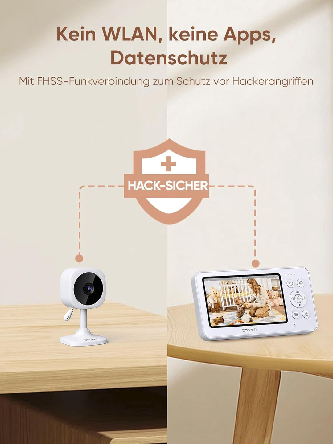 bonoch 4,3 Zoll Babyphone mit Kamera, 720p 4000mAh Akku Video Babyphon ohne WLAN, Nachtsicht, Beidse