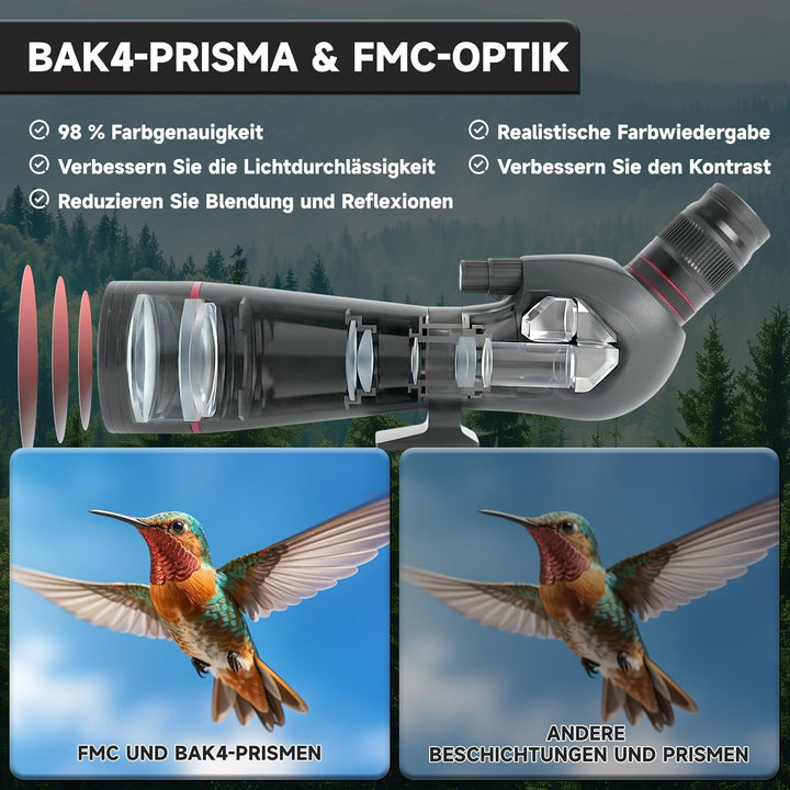 BOSTRON 20-60x82 mm Wasserdicht Spektive für das Zielschiessen,HD Spektive mit FMC BAK4-Prisma und 2