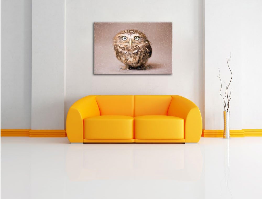 Pixxprint Niedliche Nachteule mit süssem Blick Kunst Buntstift Effekt, Format: 100x70 auf Leinwand,