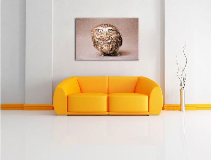 Pixxprint Niedliche Nachteule mit süssem Blick Kunst Buntstift Effekt, Format: 100x70 auf Leinwand,