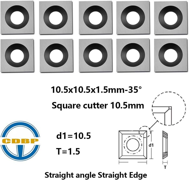 CDBP HM Vorschneid-Wendeplatten 10,5x10,5x1,5mm für Holz Drehmaschine und Holzbearbeitung Drehen Mei