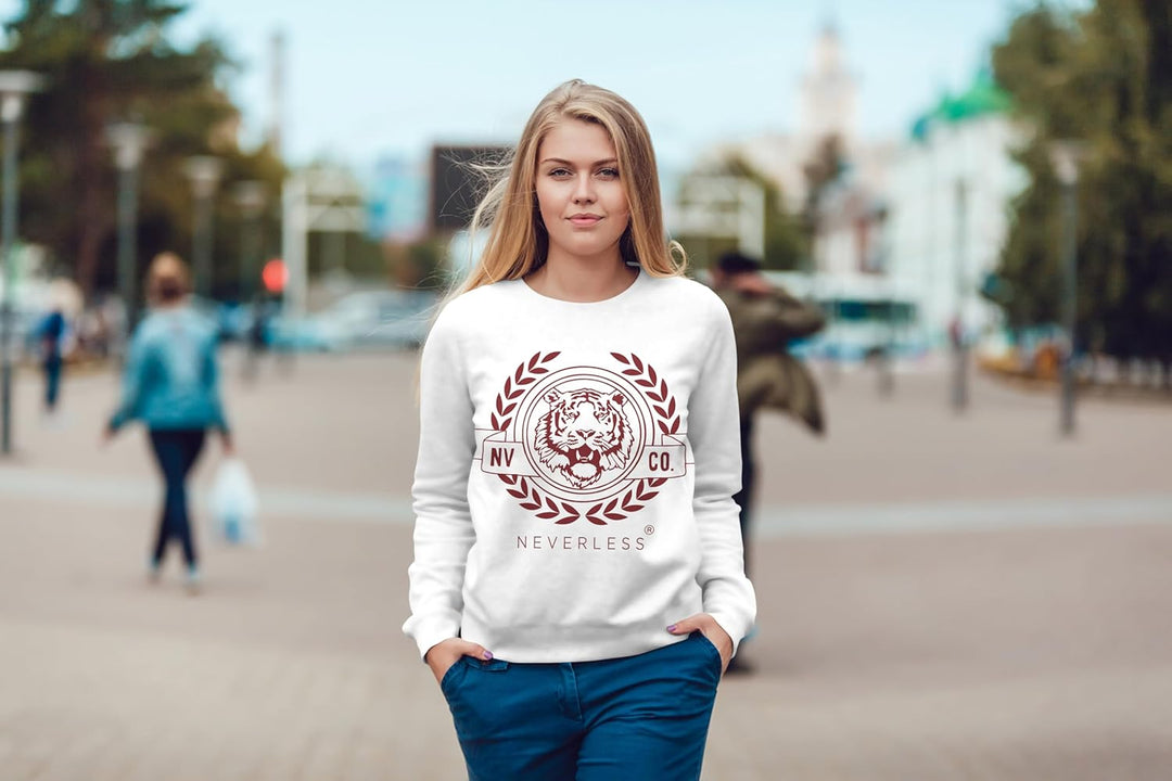 Neverless® Sweatshirt Damen Schriftzug Oldschool Print Tiger Pullover Bedruckt Rundhals Pulli Sweate