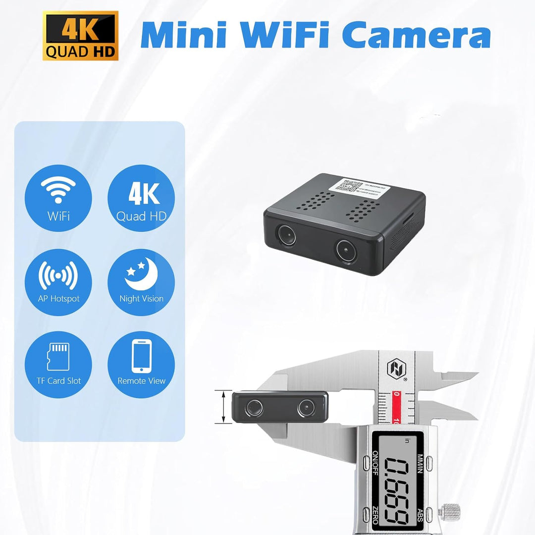 Mini Kamera, 4K Überwachungskamera Innen Akku 2.4/5 GHz WLAN, mit Bewegungserkennung, Nachtsicht, fü