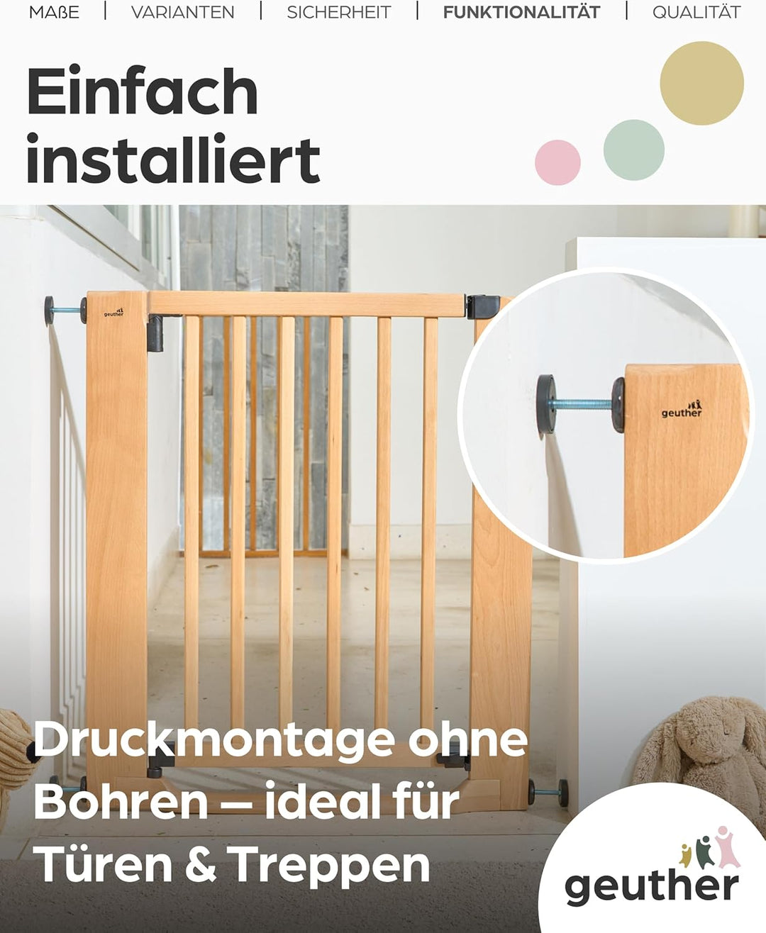 Geuther Easylock Flat Step Treppenschutzgitter ohne Bohren, 71-79 cm Breite, Türschutzgitter zum Kle