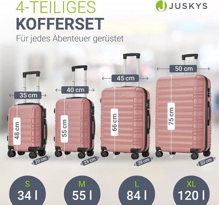 Juskys Hartschale Kofferset Reisekoffer 4 teilig - Zahlenschloss, geräuscharme 360° Rollen gross, Te