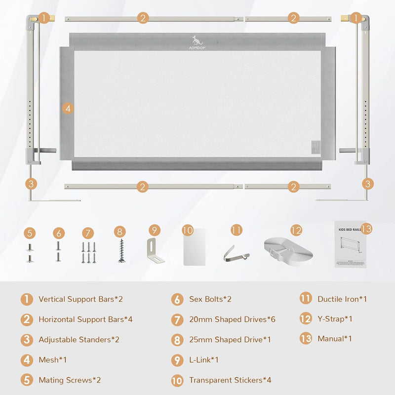 Aomdom bettschutzgitter für kinder 200cm,extra hohe 11 Stufen der Höhenanpassung, rausfallschutz Bet