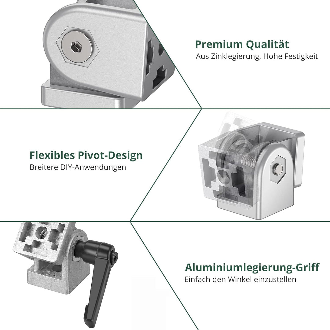 JiGiU Winkelverbinder für 4040 Aluprofil 8mm Schlitz Flexibler Scharnier mit Klemmhebel 180° Drehber