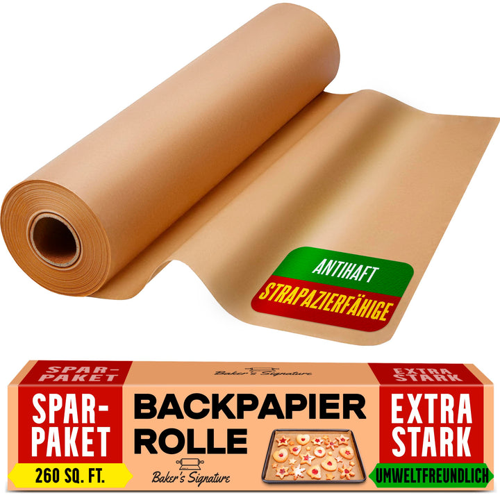 Ungewachstes Backpapier Rolle – 38cm x 64m Butterbrotpapier mit Schneidemesser, Pergamentpapier Roll