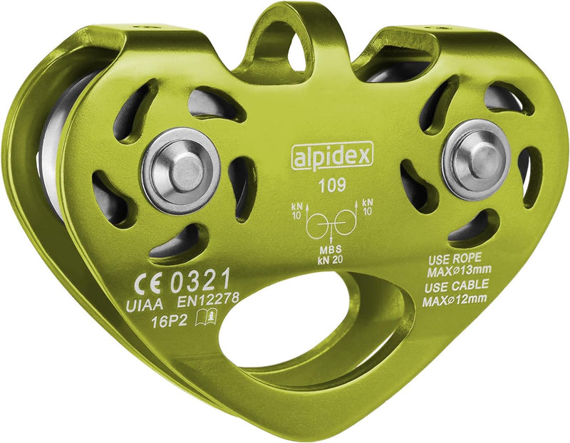 ALPIDEX Seilrolle Tandem Pulley Umlenkrolle Doppelseilrolle - geeignet für Stahlseile 8-12 mm Ø und